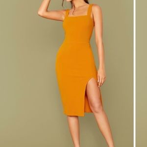 Mustard yellow slit dress. WORN ONCE